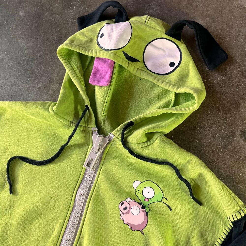Y2K Nickelodeon Invader Zim Men's Full Zip Costume Hoodie Green hoodie large